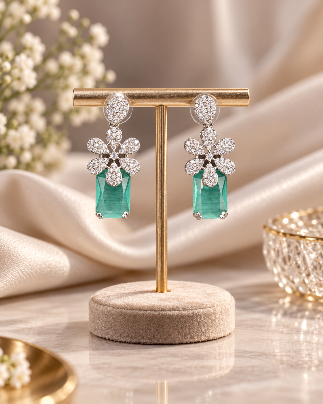 Silver Tone Floral Statement Dangles